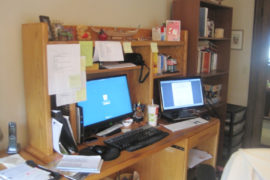 <p>Before the redesign, Beth’s office was cluttered, cramped, and overflowing with papers. Additionally, she could see the office from her living room, which subconsciously added stress and made it difficult to relax. We simplified the office, created a logical filing system, and opened up the space to improve the flow.</p>
