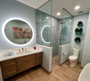 The mix of tile created a modern and earthy combination.